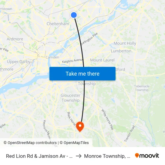 Red Lion Rd & Jamison Av - Fs to Monroe Township, NJ map