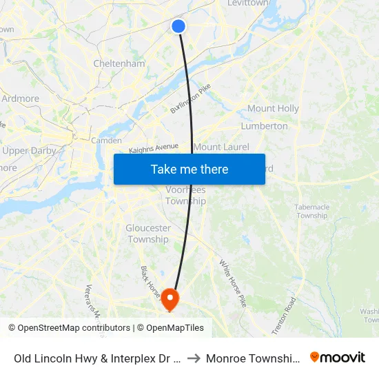 Old Lincoln Hwy & Interplex Dr - Mbfs to Monroe Township, NJ map