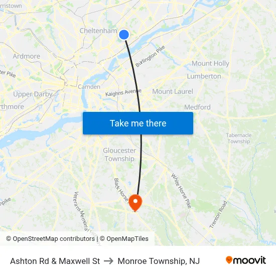 Ashton Rd & Maxwell St to Monroe Township, NJ map