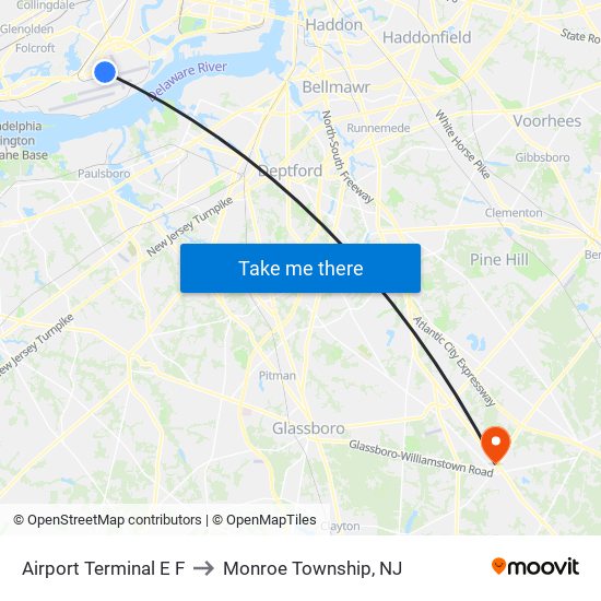 Airport Terminal E F to Monroe Township, NJ map