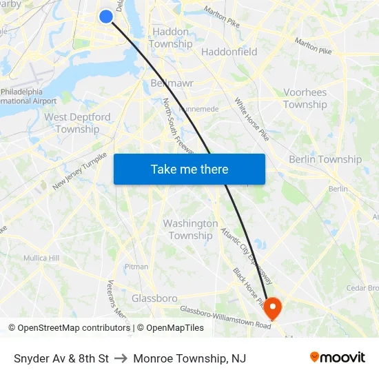 Snyder Av & 8th St to Monroe Township, NJ map