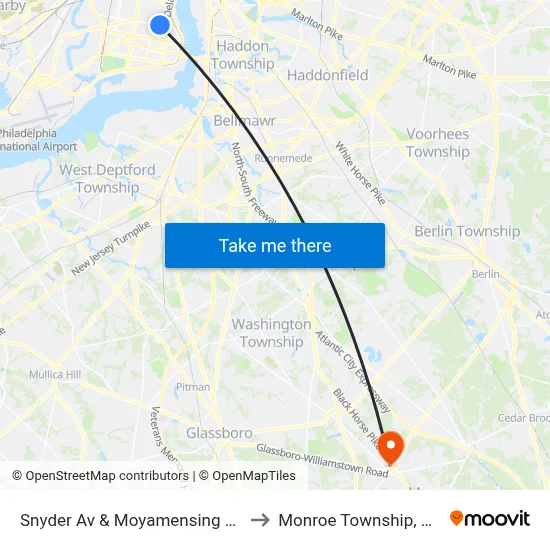 Snyder Av & Moyamensing Av to Monroe Township, NJ map
