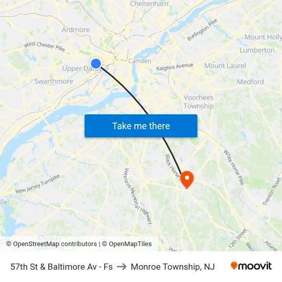 57th St & Baltimore Av - Fs to Monroe Township, NJ map