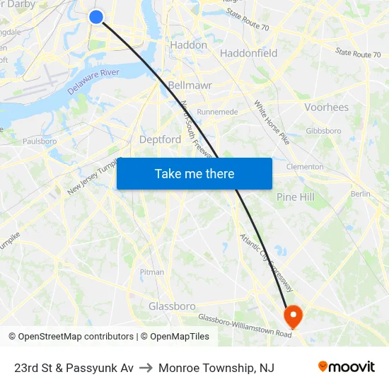 23rd St & Passyunk Av to Monroe Township, NJ map