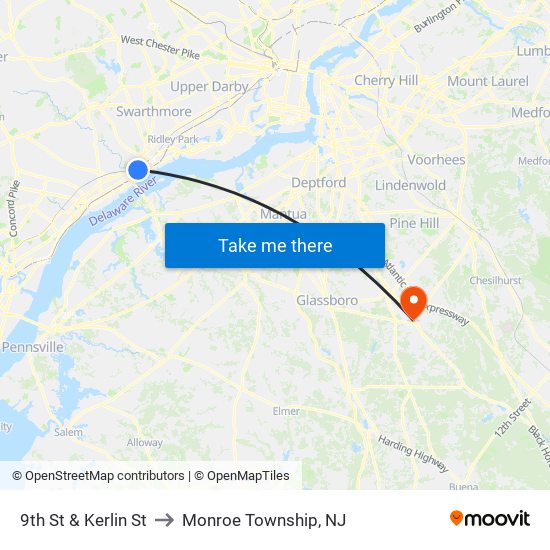 9th St & Kerlin St to Monroe Township, NJ map