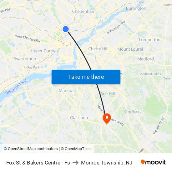 Fox St & Bakers Centre - Fs to Monroe Township, NJ map