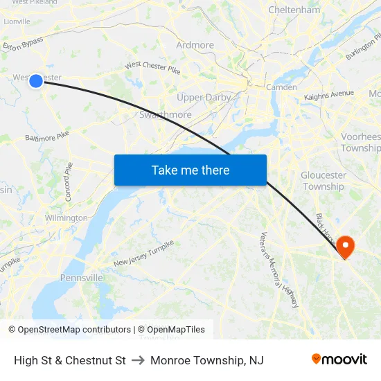 High St & Chestnut St to Monroe Township, NJ map
