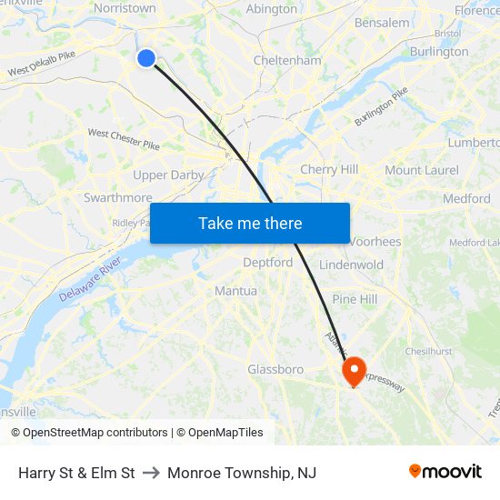 Harry St & Elm St to Monroe Township, NJ map