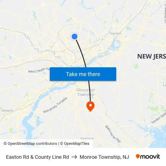 Easton Rd & County Line Rd to Monroe Township, NJ map