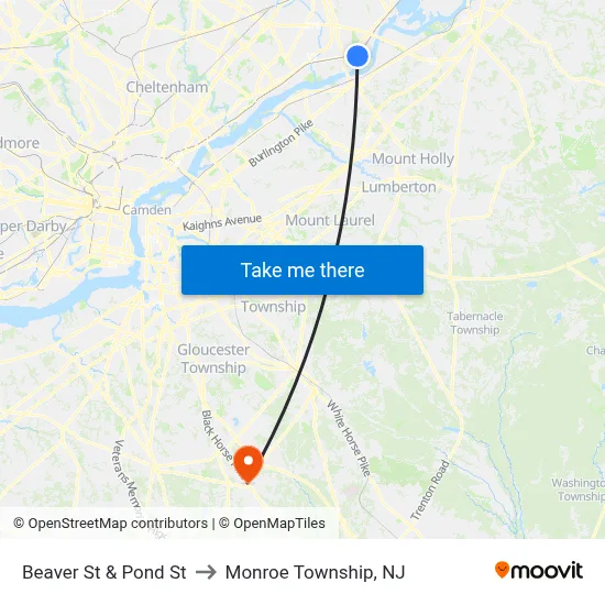 Beaver St & Pond St to Monroe Township, NJ map