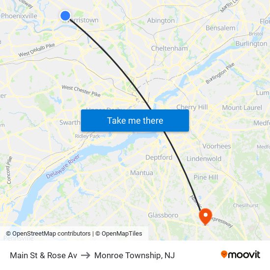 Main St & Rose Av to Monroe Township, NJ map