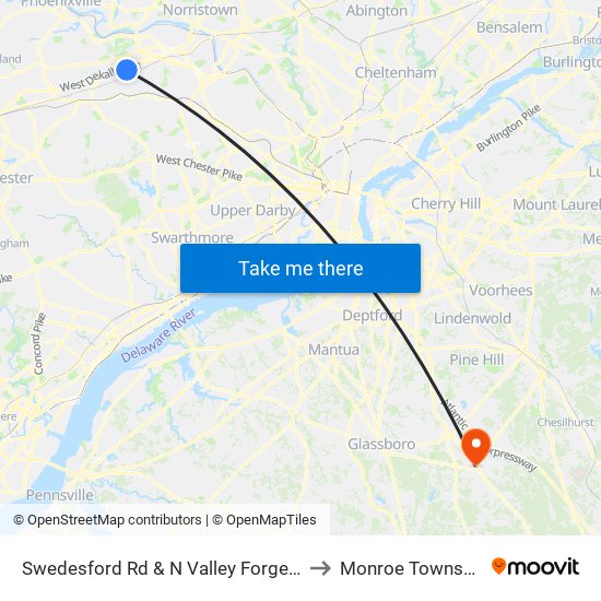 Swedesford Rd & N Valley Forge Rd - Mbfs to Monroe Township, NJ map