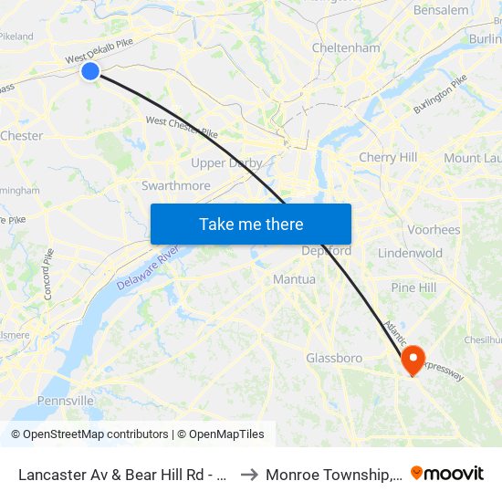 Lancaster Av & Bear Hill Rd - Mbfs to Monroe Township, NJ map