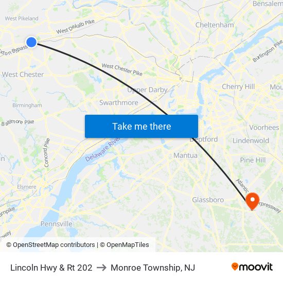 Lincoln Hwy & Rt 202 to Monroe Township, NJ map