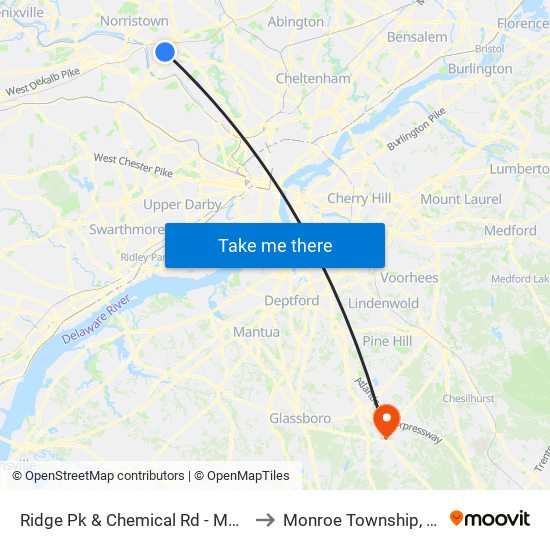 Ridge Pk & Chemical Rd - Mbns to Monroe Township, NJ map