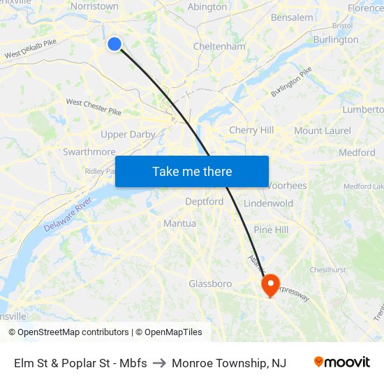 Elm St & Poplar St - Mbfs to Monroe Township, NJ map