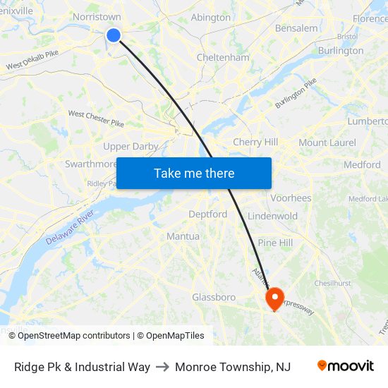 Ridge Pk & Industrial Way to Monroe Township, NJ map