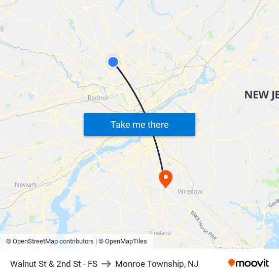 Walnut St & 2nd St - FS to Monroe Township, NJ map