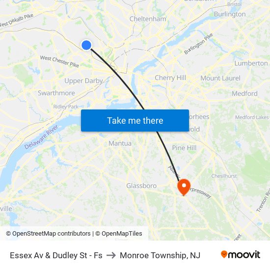 Essex Av & Dudley St - Fs to Monroe Township, NJ map