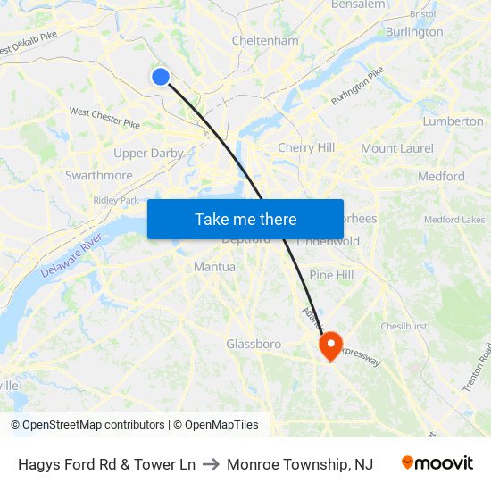 Hagys Ford Rd & Tower Ln to Monroe Township, NJ map