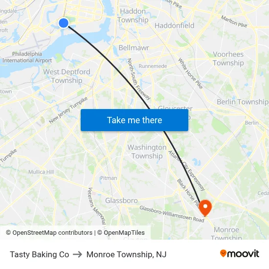 Tasty Baking Co to Monroe Township, NJ map