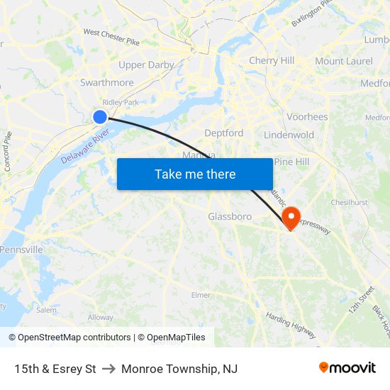 15th & Esrey St to Monroe Township, NJ map