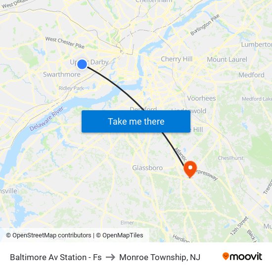 Baltimore Av Station - Fs to Monroe Township, NJ map