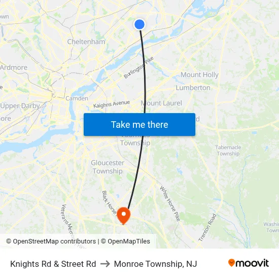 Knights Rd & Street Rd to Monroe Township, NJ map