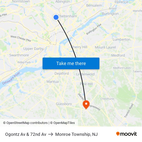 Ogontz Av & 72nd Av to Monroe Township, NJ map