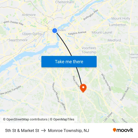5th St & Market St to Monroe Township, NJ map