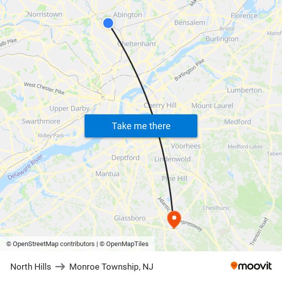 North Hills to Monroe Township, NJ map
