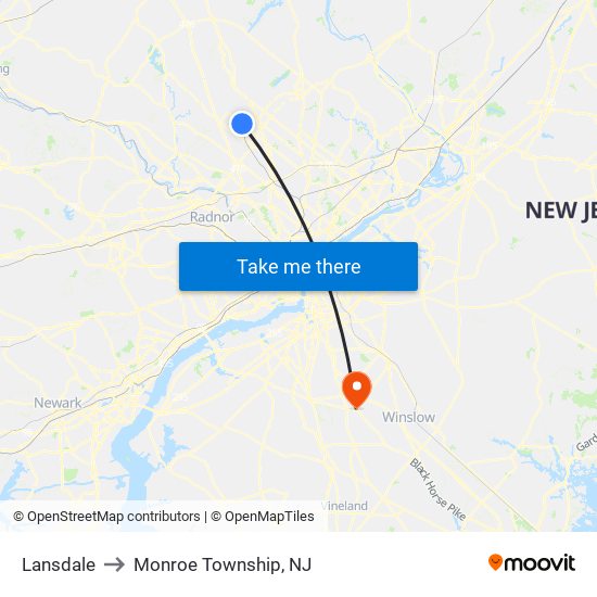 Lansdale to Monroe Township, NJ map