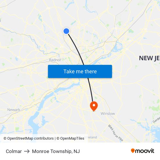 Colmar to Monroe Township, NJ map