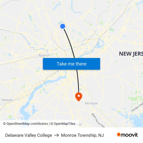 Delaware Valley College to Monroe Township, NJ map