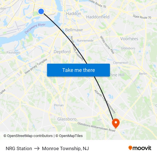 NRG Station to Monroe Township, NJ map