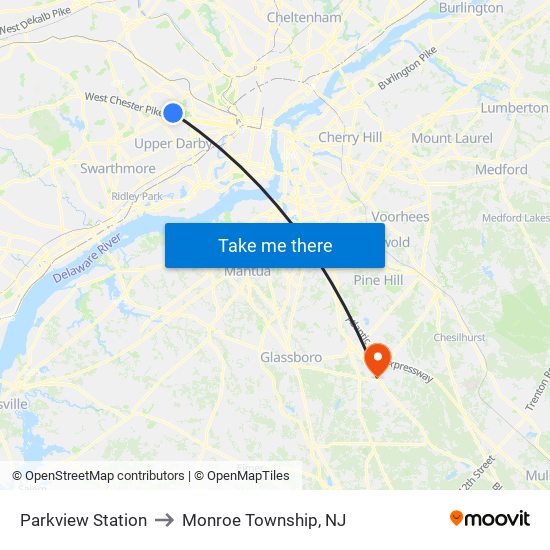 Parkview Station to Monroe Township, NJ map