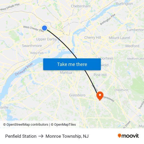 Penfield Station to Monroe Township, NJ map