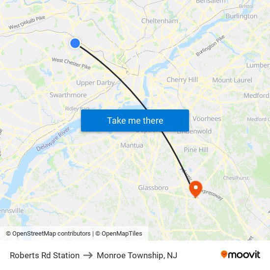 Roberts Rd Station to Monroe Township, NJ map