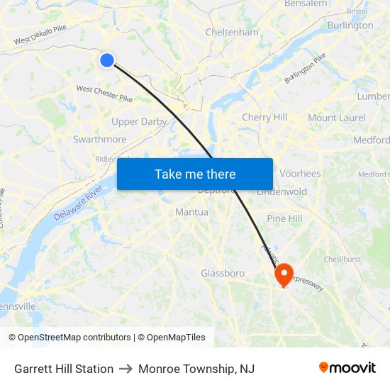 Garrett Hill Station to Monroe Township, NJ map