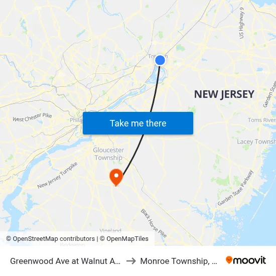 Greenwood Ave at Walnut Ave to Monroe Township, NJ map