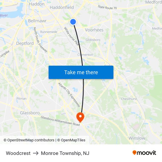 Woodcrest to Monroe Township, NJ map
