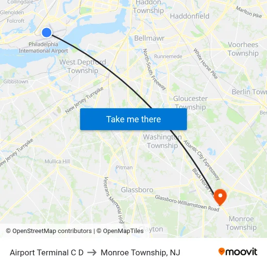 Airport Terminal C D to Monroe Township, NJ map