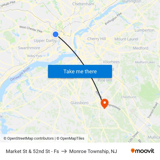 Market St & 52nd St - Fs to Monroe Township, NJ map