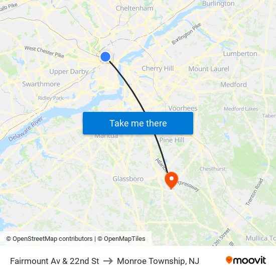 Fairmount Av & 22nd St to Monroe Township, NJ map