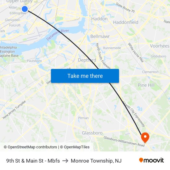 9th St & Main St - Mbfs to Monroe Township, NJ map