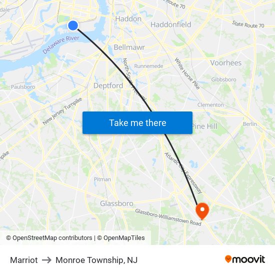 Marriot to Monroe Township, NJ map