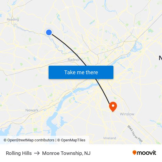 Rolling Hills to Monroe Township, NJ map
