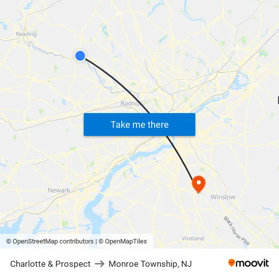 Charlotte & Prospect to Monroe Township, NJ map