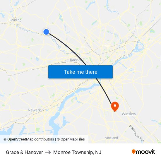 Grace & Hanover to Monroe Township, NJ map