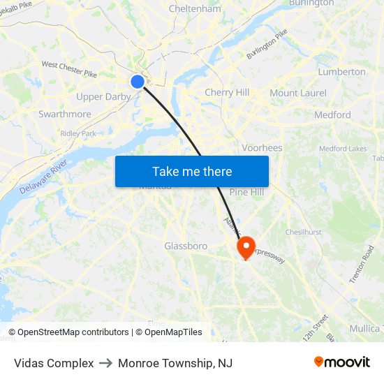 Vidas Complex to Monroe Township, NJ map